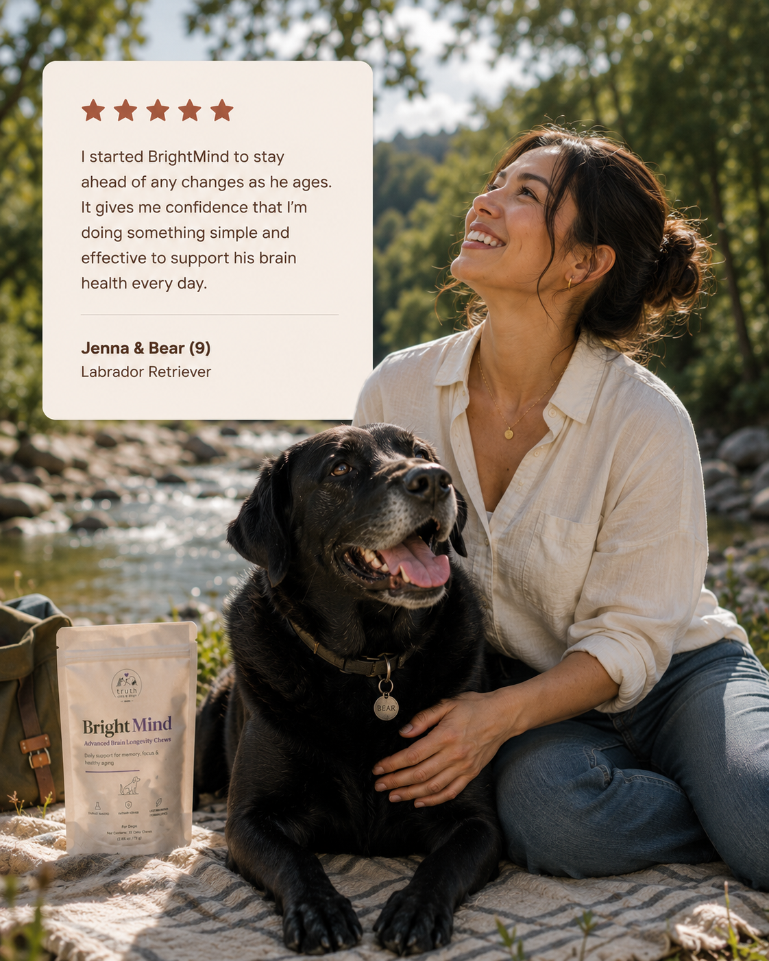 Jenna and Bear, Labrador Retriever age 9, with BrightMind chews.